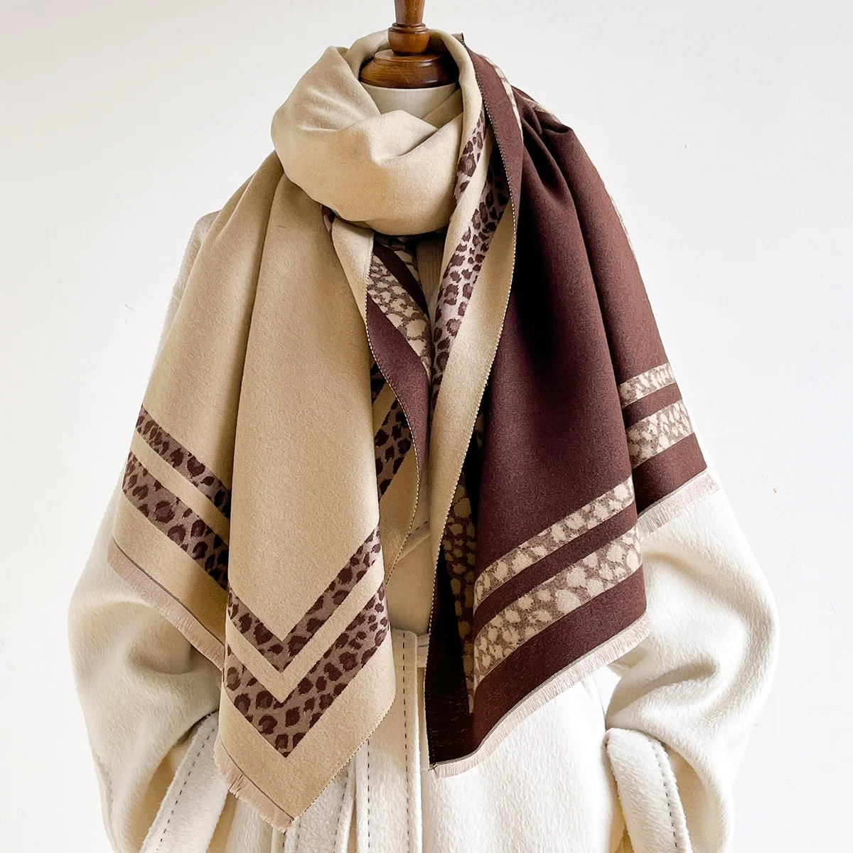 Cashmere Scarf - Zimowy, dwustronny, ciepły, duży szal damski,
