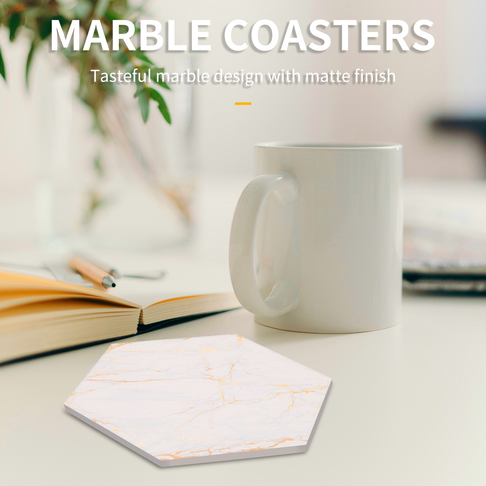 Marble Coaster Set - 8 Podkładek Pod Napoje z Uchwytem,
