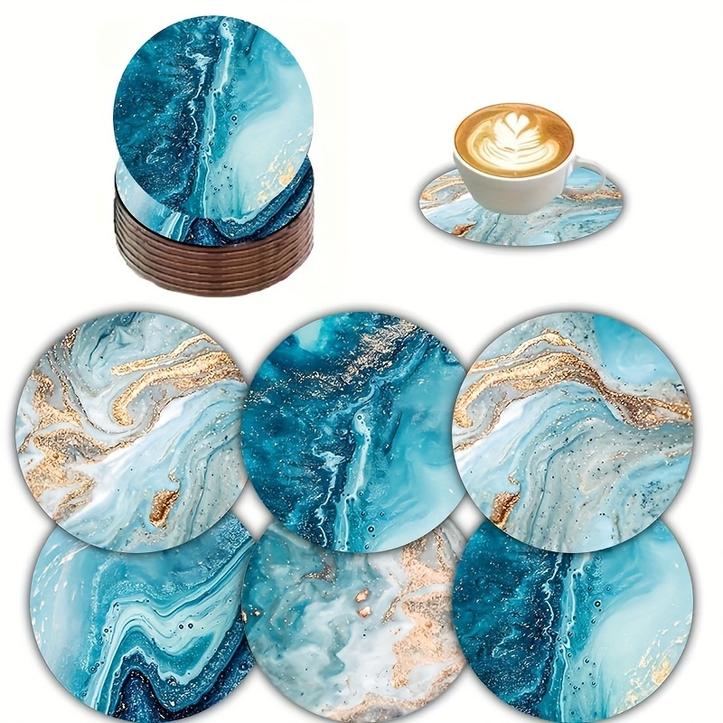 Marble Coaster Set - Zestaw 6 okrągłych drewnianych podstawek i