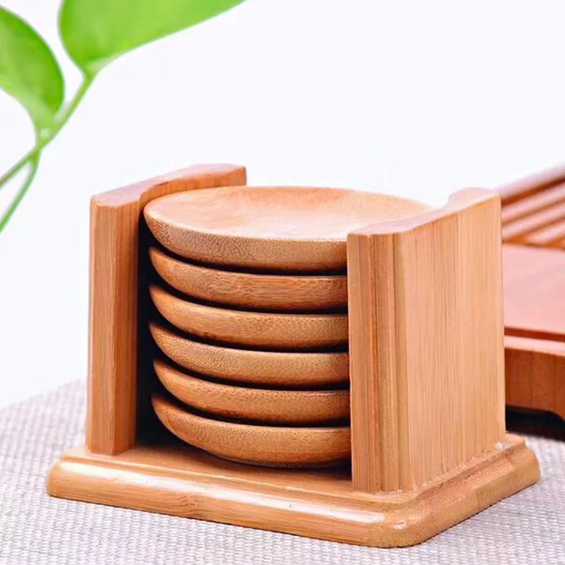 6PCS Round Shape Bamboo Coaste – Marble Coaster Set recenzja i cena