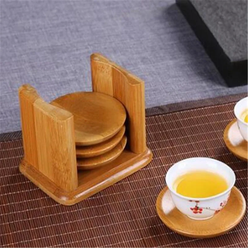 6PCS Round Shape Bamboo Coaste – Marble Coaster Set recenzja i cena